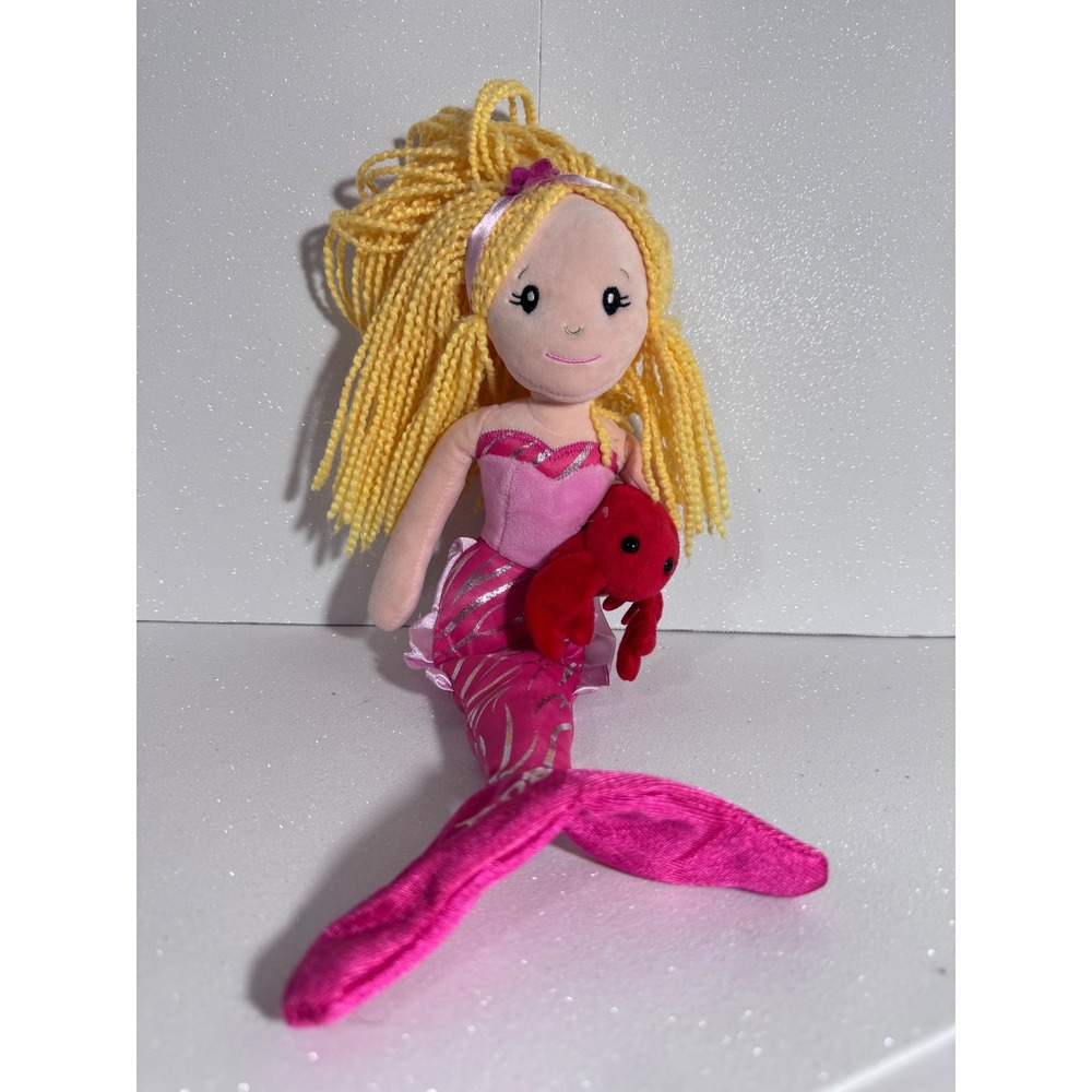 The Petting Zoo Boston Mermaid Plush Doll Pink Silver Tail Yellow Yarn Hair 11"